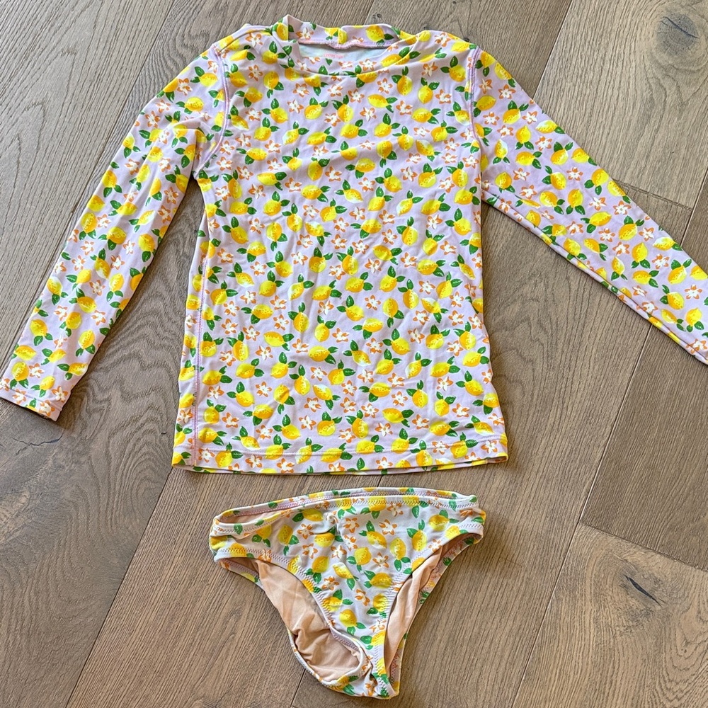 Crewcuts Girls Lemon Print Long-Sleeve Rashguard Set - Pink, Yellow & Green